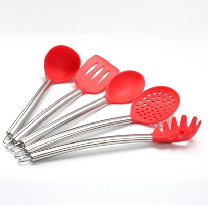 5 set di strumenti della cucina del silicone degli insiemi dei pc con la maniglia dell'acciaio inossidabile