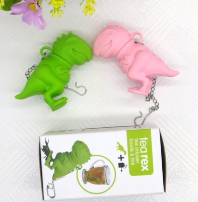 Il dinosauro ha modellato la bustina di tè libera del silicone di progettazione BPA FDA con il pacchetto della scatola