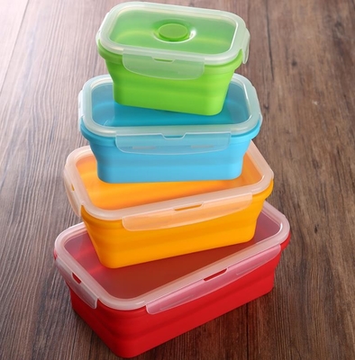 Un insieme della scatola di pranzo pieghevole del silicone di FDA dei contenitori di stoccaggio dell'alimento del silicone 4 per i bambini